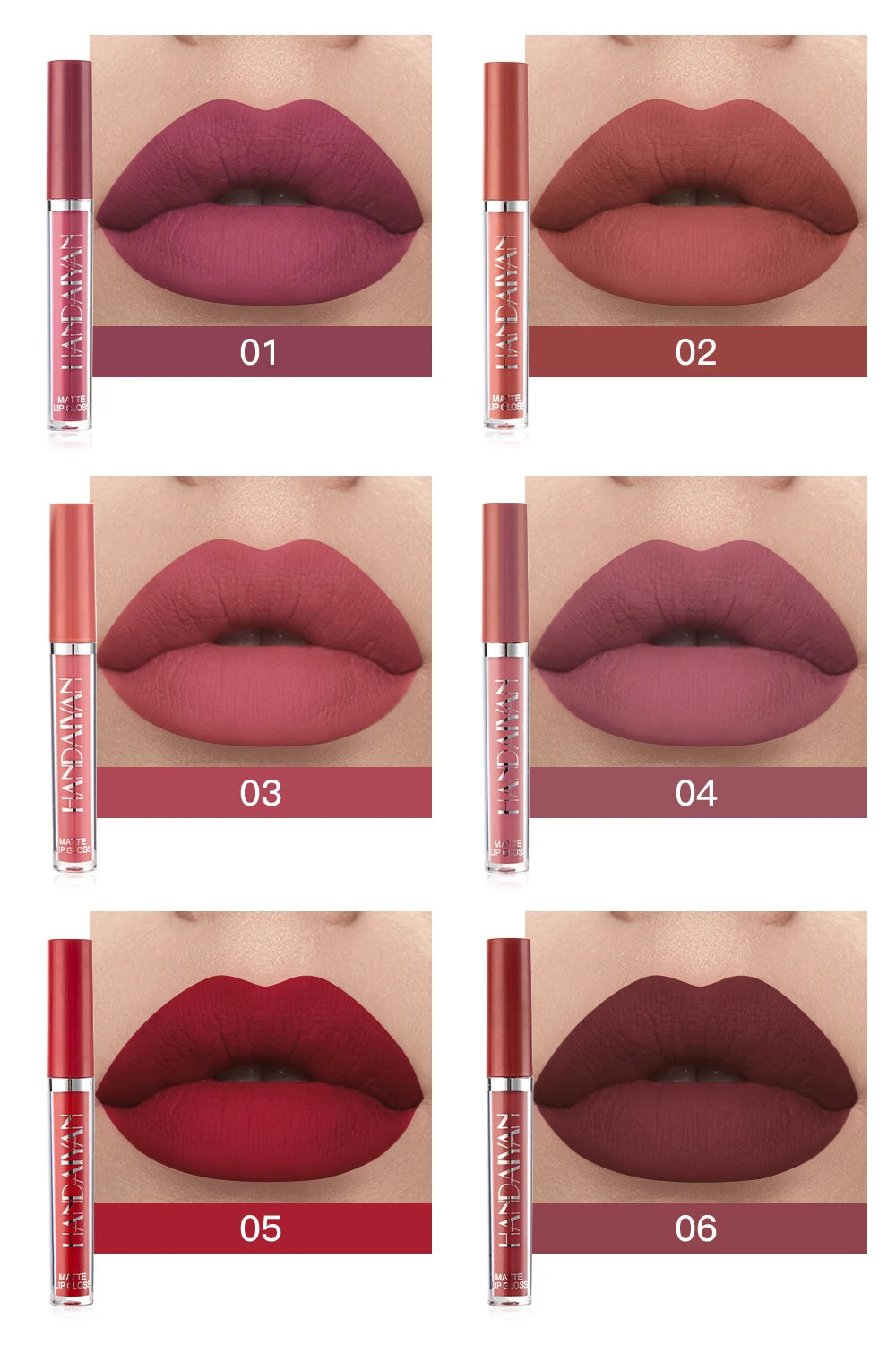 Conjunto HANDAIYAN com 6 Batons Líquidos Não Grudentos, Caixa de Presente de Brilho Labial de Longa Duração – Brilho Labial com Acabamento Fosco, Resistente ao Desgaste