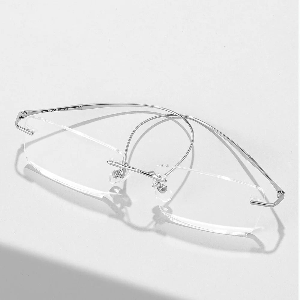 Óculos de Titanio Puro Anti Luz Azul para Homens - Armações de Óculos de Marca Luxuosa - Óculos Sem Montura para Mulheres - Lentes de Computador de Titanio Puro