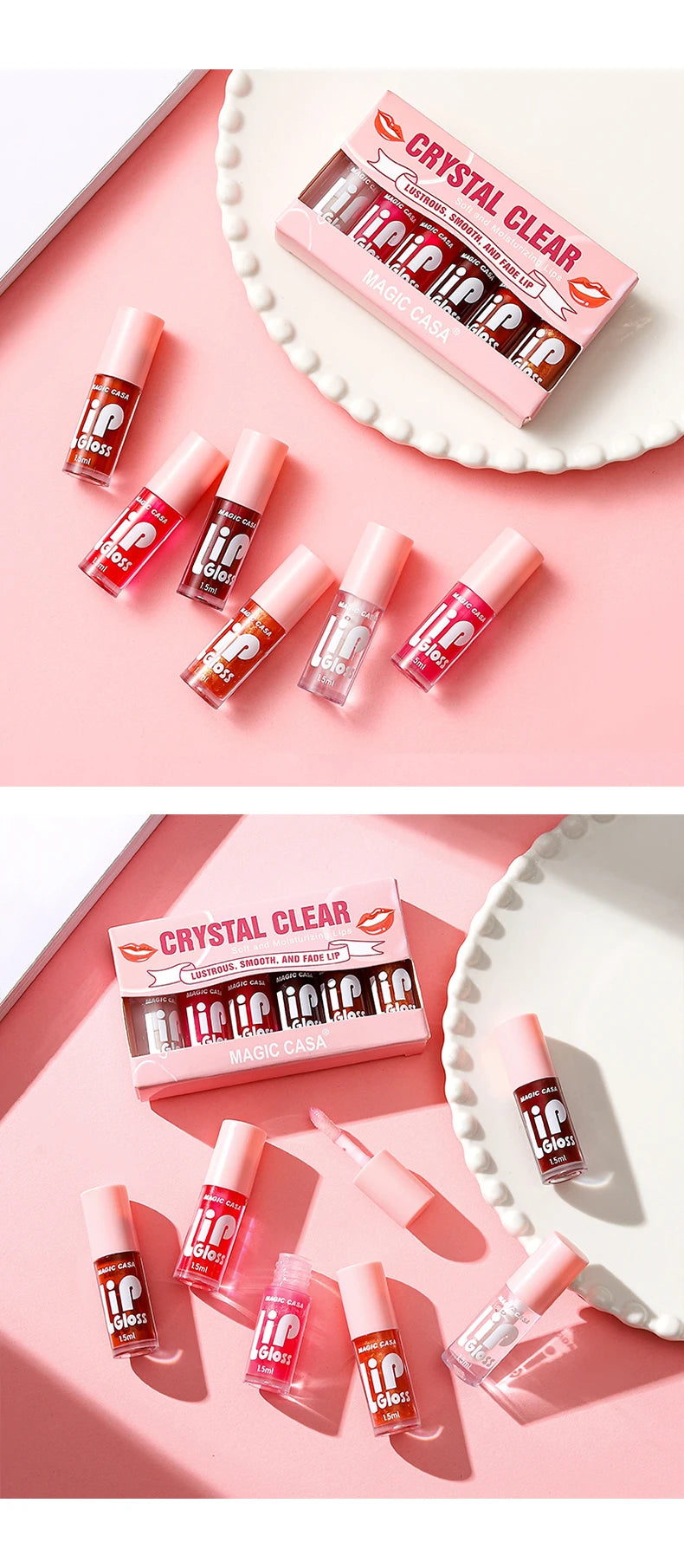 MAGIC CASA 6 peças/conjunto Pequena garrafa Óleo Labial Gel Hidratante de longa duração Hidratante Lábios Líquido Brilhante Suave