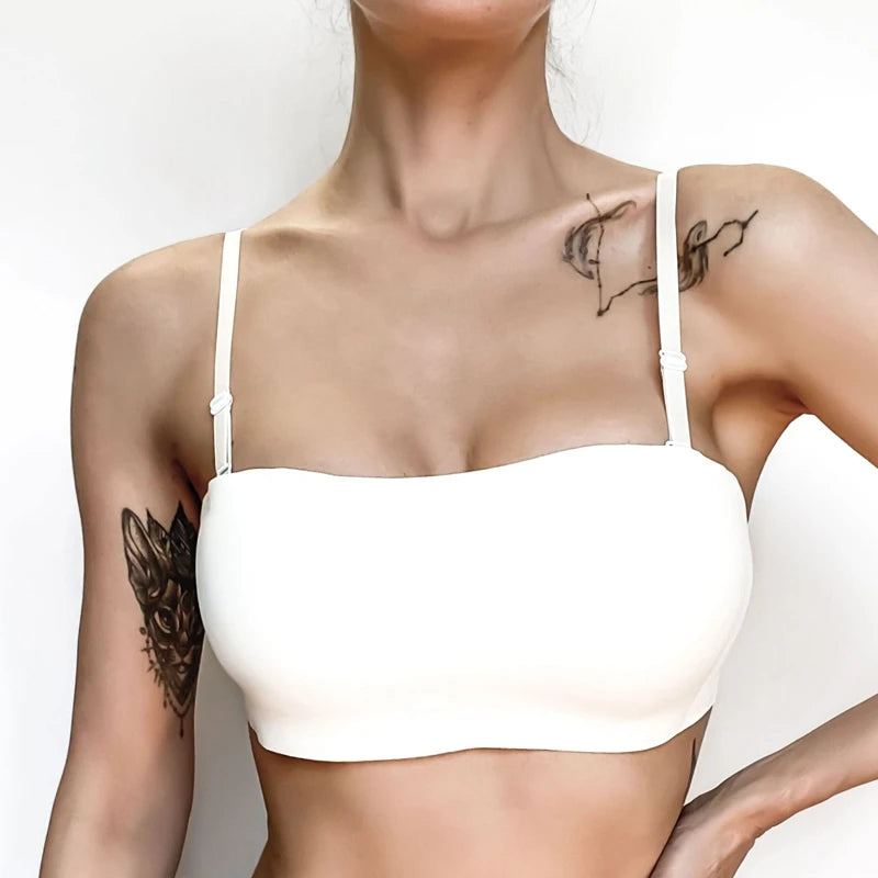 Sem costura de uma peça Tube Tops Mulheres Almofadas Removíveis Intimates Básico Preto/Branco/Pele Womens Strapless Bra Bandeau Lingerie Sexy