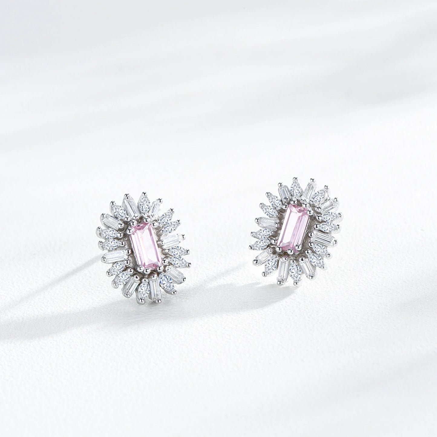 Conjunto de Jóias Românticas para Casamento Ailmay Luxuoso Colar e Brincos de Prata Esterlina 925 com Girassol Rosa Retangular para Mulheres