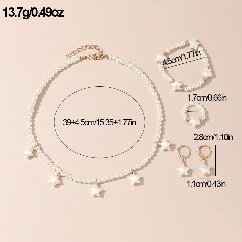 Joias de Pérolas Altas Francesas para Crianças - Conjunto Luxuoso Leve com Design de Nicho: Colar, Pulseira, Anel e Brincos