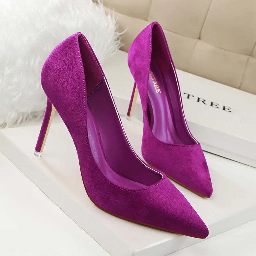 Mulheres Sapatos de Salto Alto 9cm Amarelo Bordô, Bombas Tamanho Plus, Stripper de Camurça, Escarpins para Casamento e Noivas, Scarpins Verde Azul para Festas
