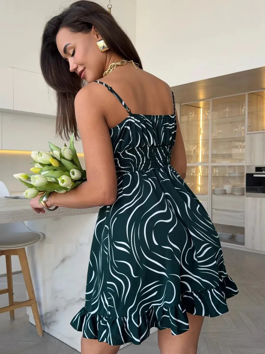 Novo Vestido Feminino de Verão Estampado com Amarração, Vestidos Sem Manga, Vestidos Florais, Vestidos Casuais, Vestidos Elegantes, Roupas Femininas 2025