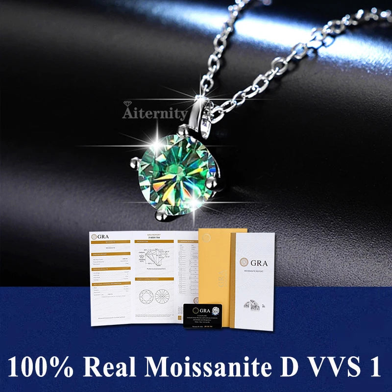 Colar de Pingente de Moissanita em Prata 925 com 6 Garras para Mulheres Design Moderno Cor D VVS Aprovado no Teste de Diamante Joia com caixa GRA