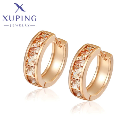 Brincos de argola elegantes em forma redonda, cor dourada, nova chegada da Xuping Jewelry, moda para mulheres e presentes de aniversário para colegiais X000745140