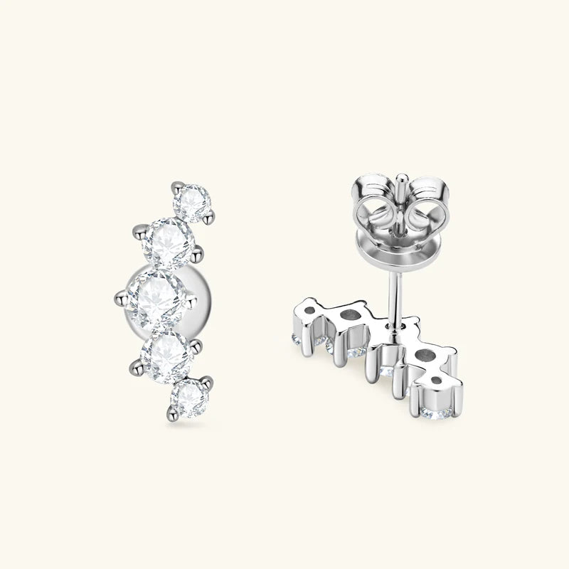 Brincos em Moissanite IOGOU D VVS1 com Curvas Graduadas para Mulheres, Brincos de Pirecing em Estilo Stud, Joias Finas em Prata Esterlina 925