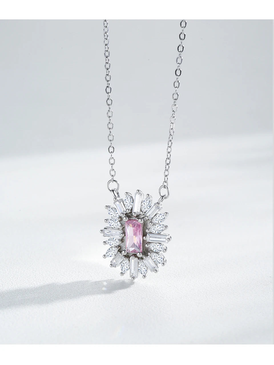 Conjunto de Jóias Românticas para Casamento Ailmay Luxuoso Colar e Brincos de Prata Esterlina 925 com Girassol Rosa Retangular para Mulheres
