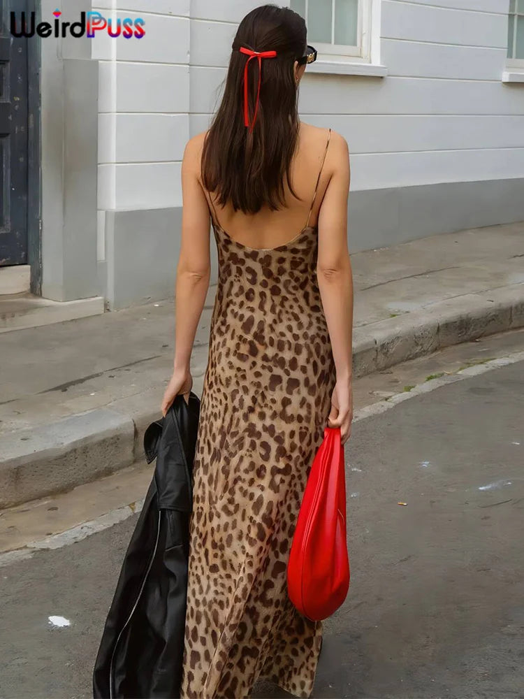 Vestido de Verão Sexy com Estampa de Onça Puss Estranha para Mulher, Com Decote Colarinho, Alças Finas, Costas Descobertas, Rendas, para Festas e Clube, Vestidos Justos