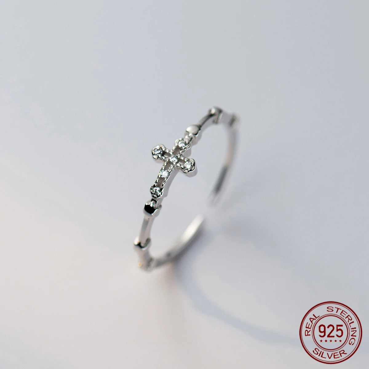 Anel Prata 925 52-59mm Anéis Coreanos para Mulheres Joias de Prata Esterlina 925 Anéis Religiosos de Zircônia Cruz Ajustáveis para Meninas