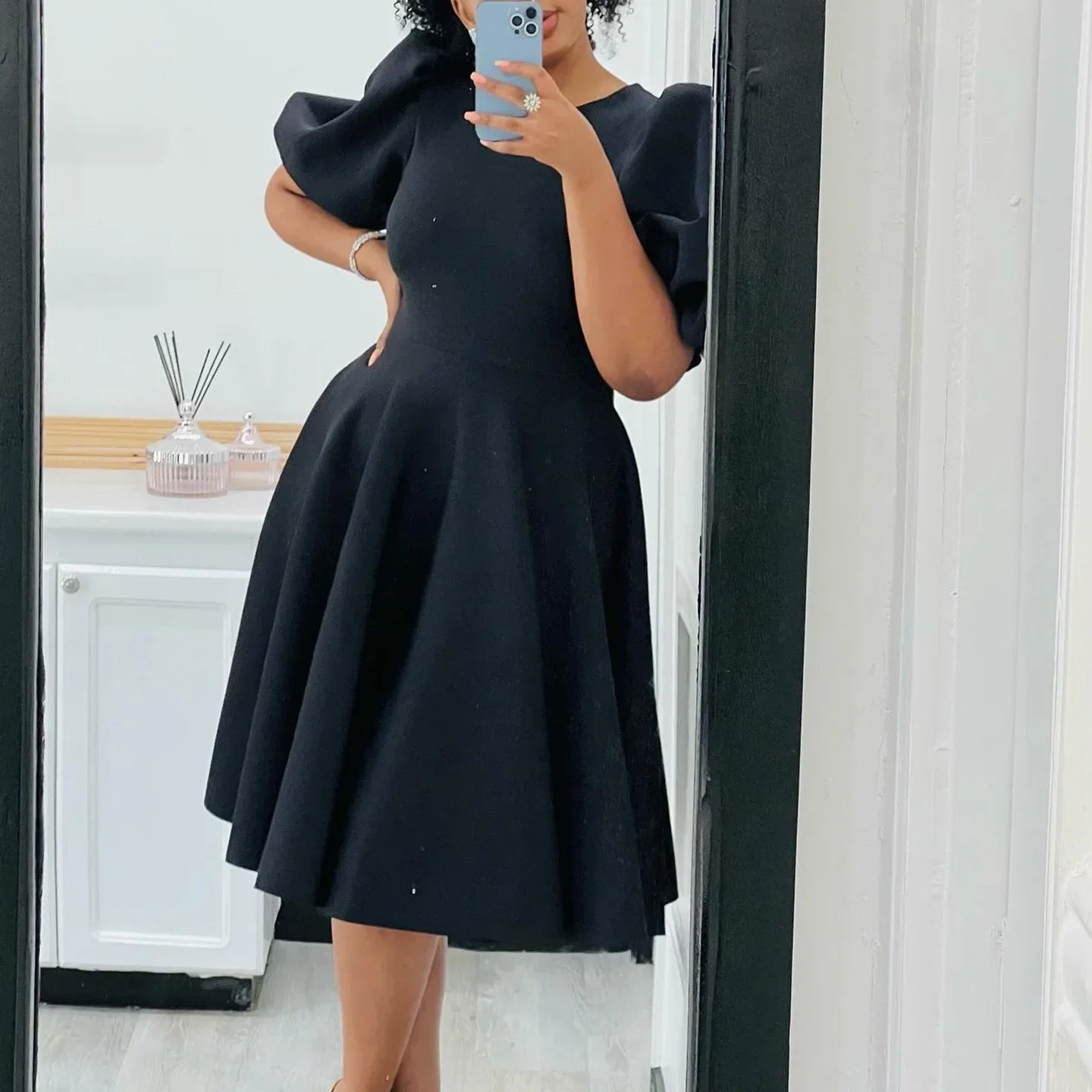 Vestidos Elegantes para Mulher 2024, Decote em O, Manga Curta, Cintura Alta, Pregas, Midi Luxuoso para Festas de Aniversário e Jantares