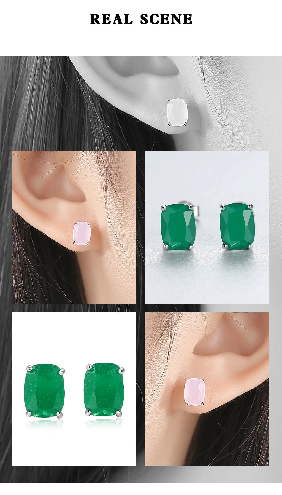 PAG&MAG Brinco de Pedra Verde em Prata Esterlina 925 Redondo para Mulheres, Elegante para Casamento e Noivas, Joias Finas