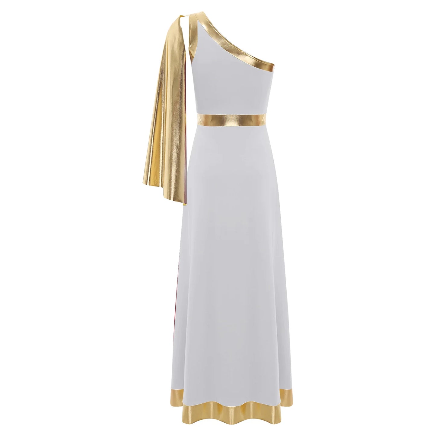 Vestido de Dança Lirica Cristã Feminina Fantasia de Halloween Vestido de Beleza Antiga Grega Romana Cosplay Túnica Tecido Metálico Brilhante Camada Toga