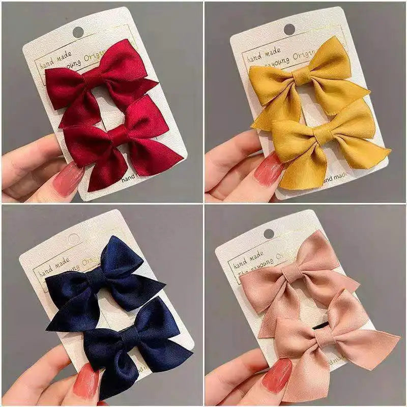 Conjunto com 2 peças de presilhas de cabelo com laços vermelhos para meninas, laços de fita feitos à mão, grampos de cabelo, acessórios de cabelo para o Ano Novo e Natal.