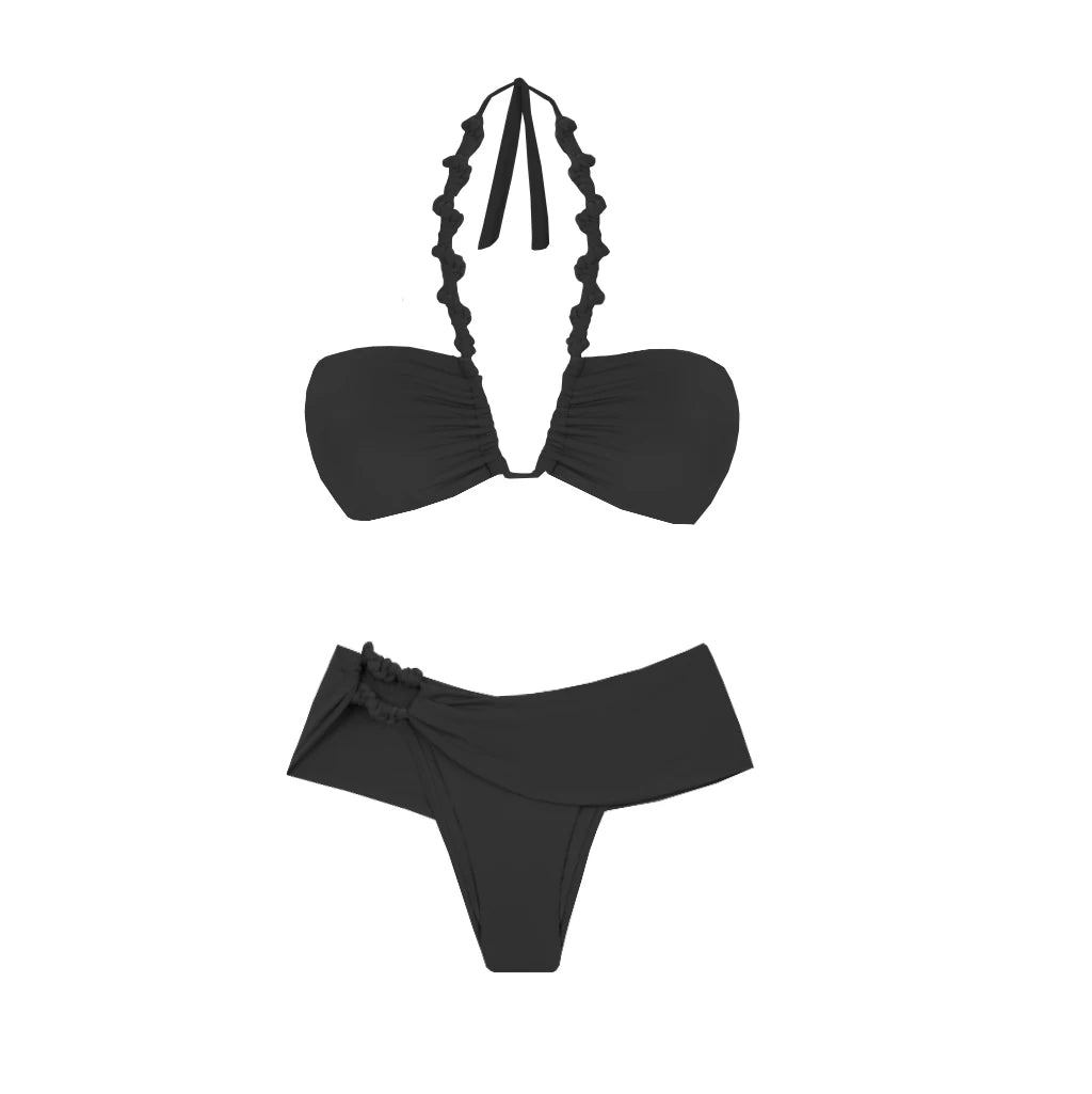 Conjunto de 2 peças de maiô listrado com saia longa, biquíni sexy feminino com push up, halter, biquíni feminino, traje de banho modelador, roupa de praia.