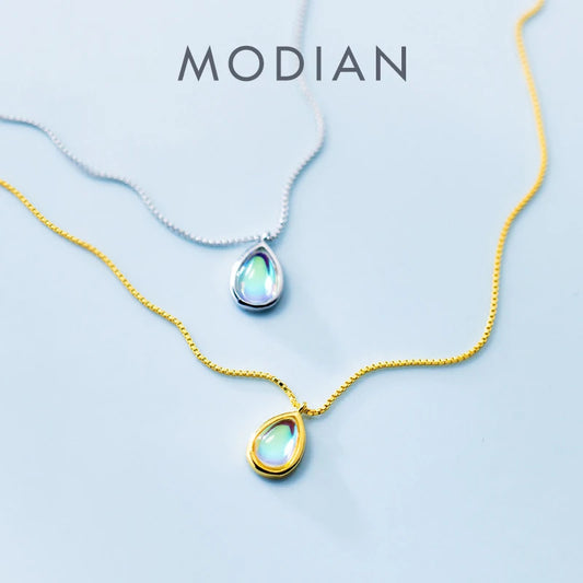 Colar deslumbrante de cristal multicolorido da marca Modian Original para mulheres, cor dourada, pingente de prata esterlina 925, joias de moda