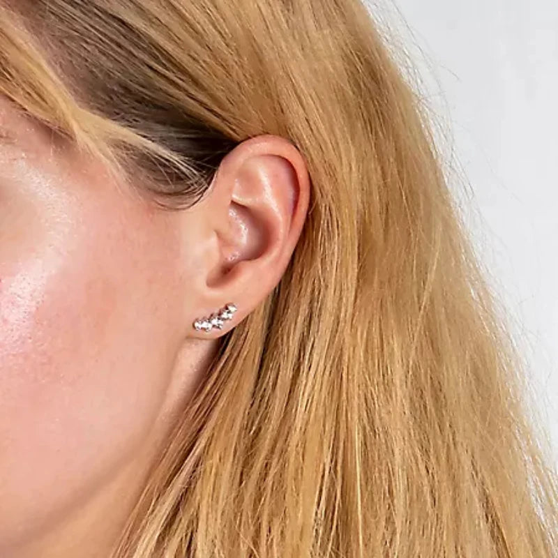Brincos em Moissanite IOGOU D VVS1 com Curvas Graduadas para Mulheres, Brincos de Pirecing em Estilo Stud, Joias Finas em Prata Esterlina 925