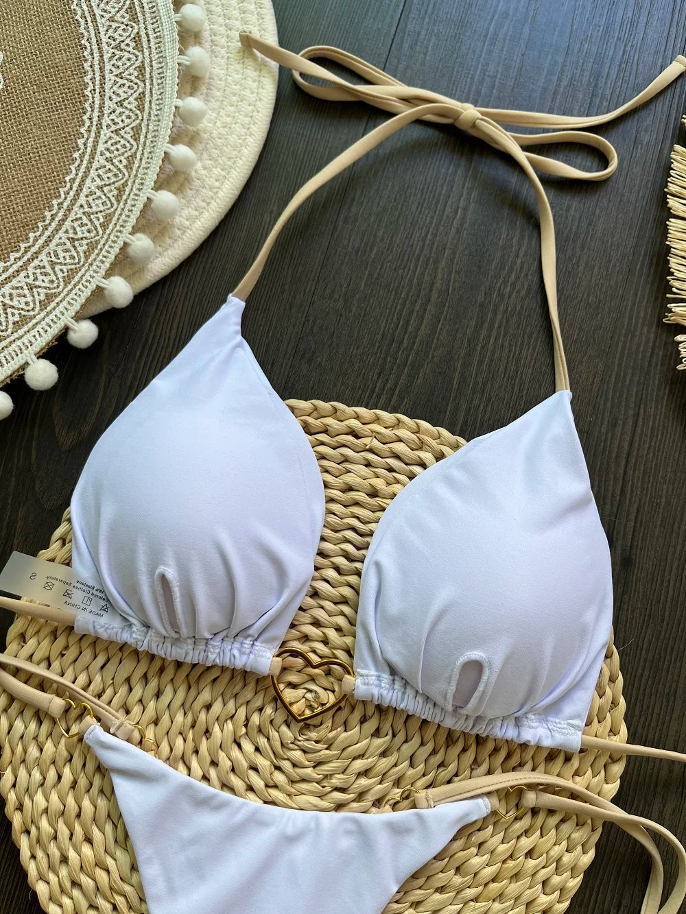 Conjunto de Biquíni Sexy Halter de Cor Sólida RUOTONSEPT, maiô feminino de duas peças, com triângulo e fio dental, traje de banho estilo brasileiro.