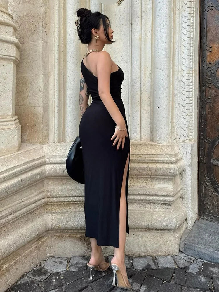 Vestido Longo Slim Sem Mangas Costas Nuas Preto Sexy para Mulheres - Moda de Verão, Casual Elegante para Festa ou Balada