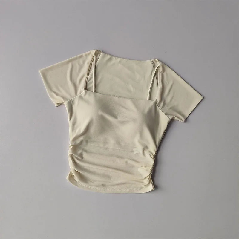 Vestido de Yoga Fake de Duas Peças de Verão com Almofada de Peito Fixa para Esportes, Manga Curta, Usando Top de Corrida e Fitness