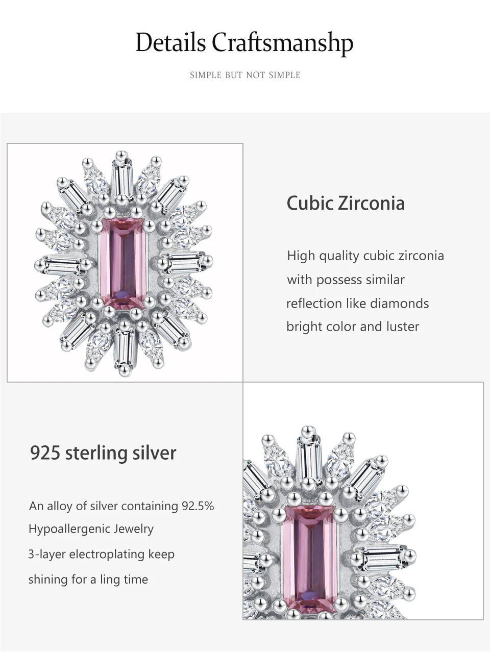 Conjunto de Jóias Românticas para Casamento Ailmay Luxuoso Colar e Brincos de Prata Esterlina 925 com Girassol Rosa Retangular para Mulheres