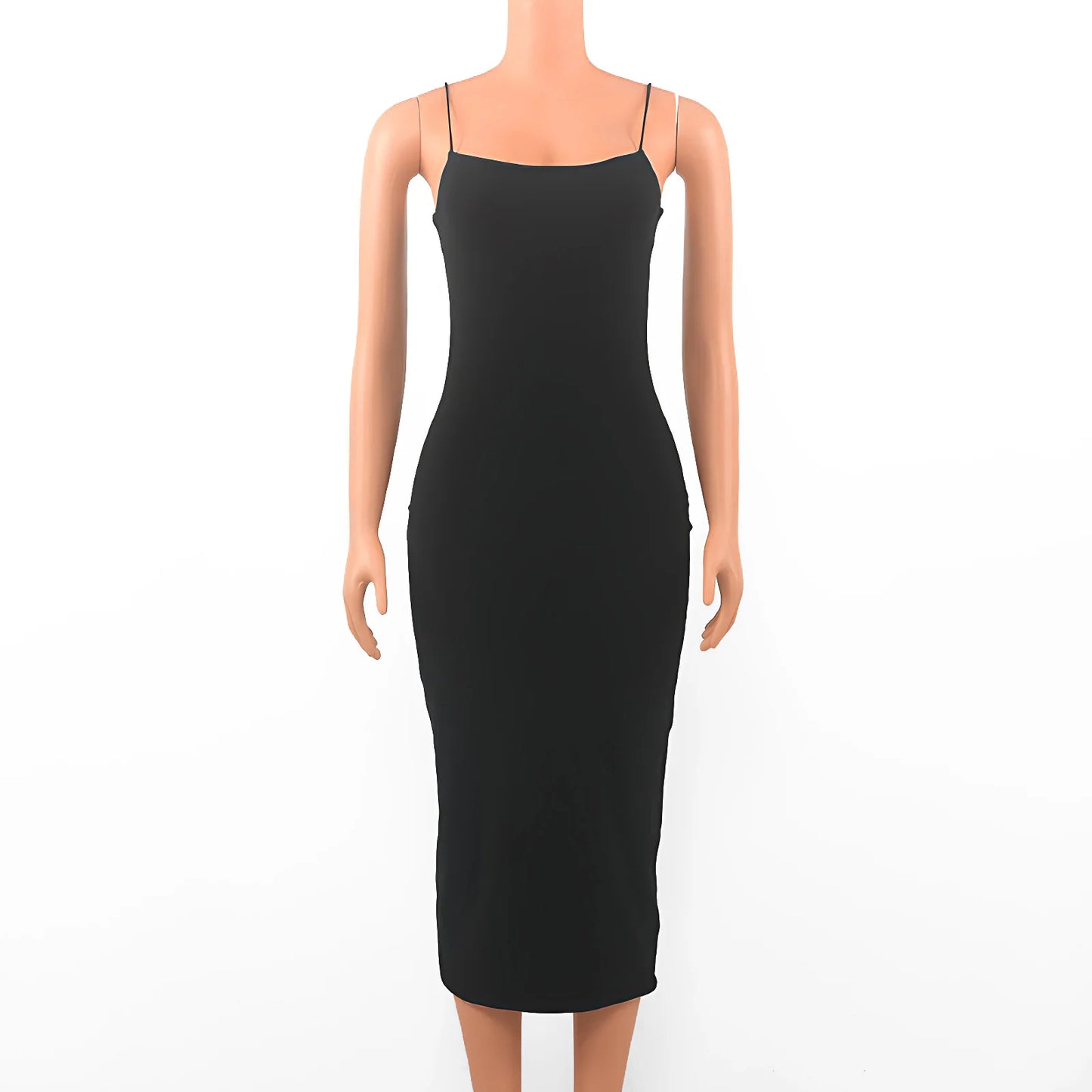 Vestido Preto Sexy de Verão para Mulheres Moda de Rua Sem Mangas Costas Expostas Liso com Alças Finas Justo Casual Roupas de Festa Elegantes