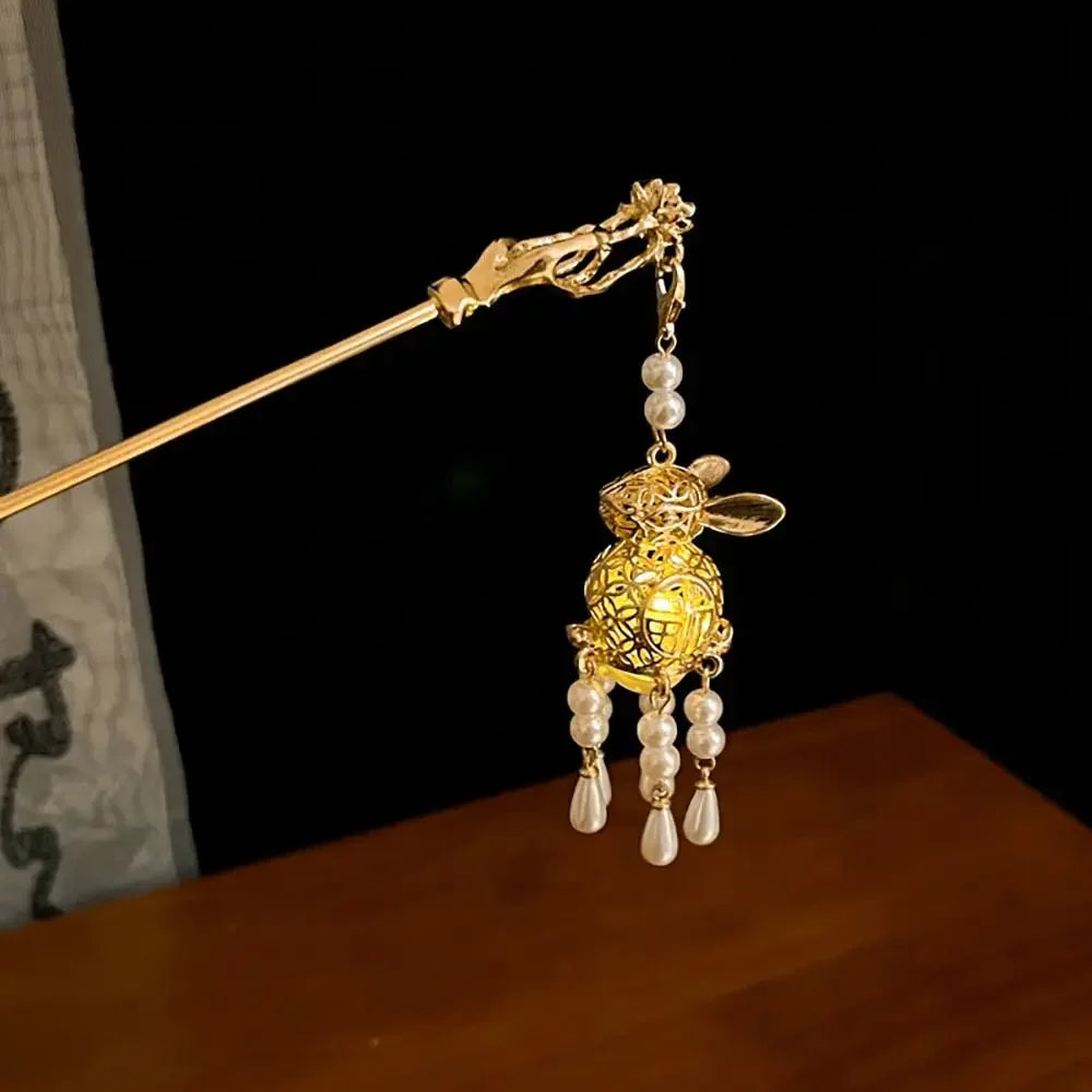 Pinhão de cabelo estilo chinês com hastes de metal, estilo antigo, com franja de orquídea, flor, tassel e acessórios para cabelo feminino.