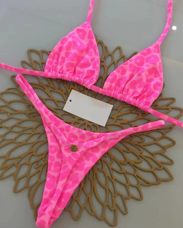 Novo Biquíni Feminino Sunga de Praia Férias Roupa de Banho Conjunto de Biquíni Estampado de Leopardo Roupa de Praia Sunga Biquíni