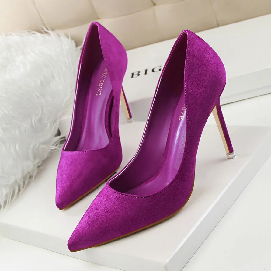 Mulheres Sapatos de Salto Alto 9cm Amarelo Bordô, Bombas Tamanho Plus, Stripper de Camurça, Escarpins para Casamento e Noivas, Scarpins Verde Azul para Festas