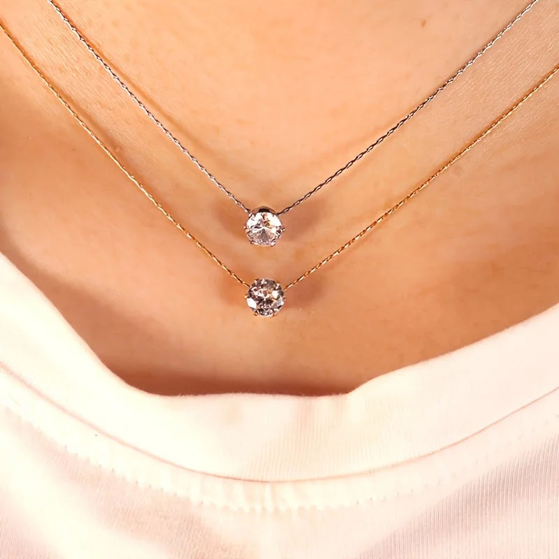Colar de Pingente Redondo de Zirconia Cúbica de Aço Inoxidável ASONSTEEL para Mulheres, Joias Minimalistas Charmosas, Design Brilhante como Presente