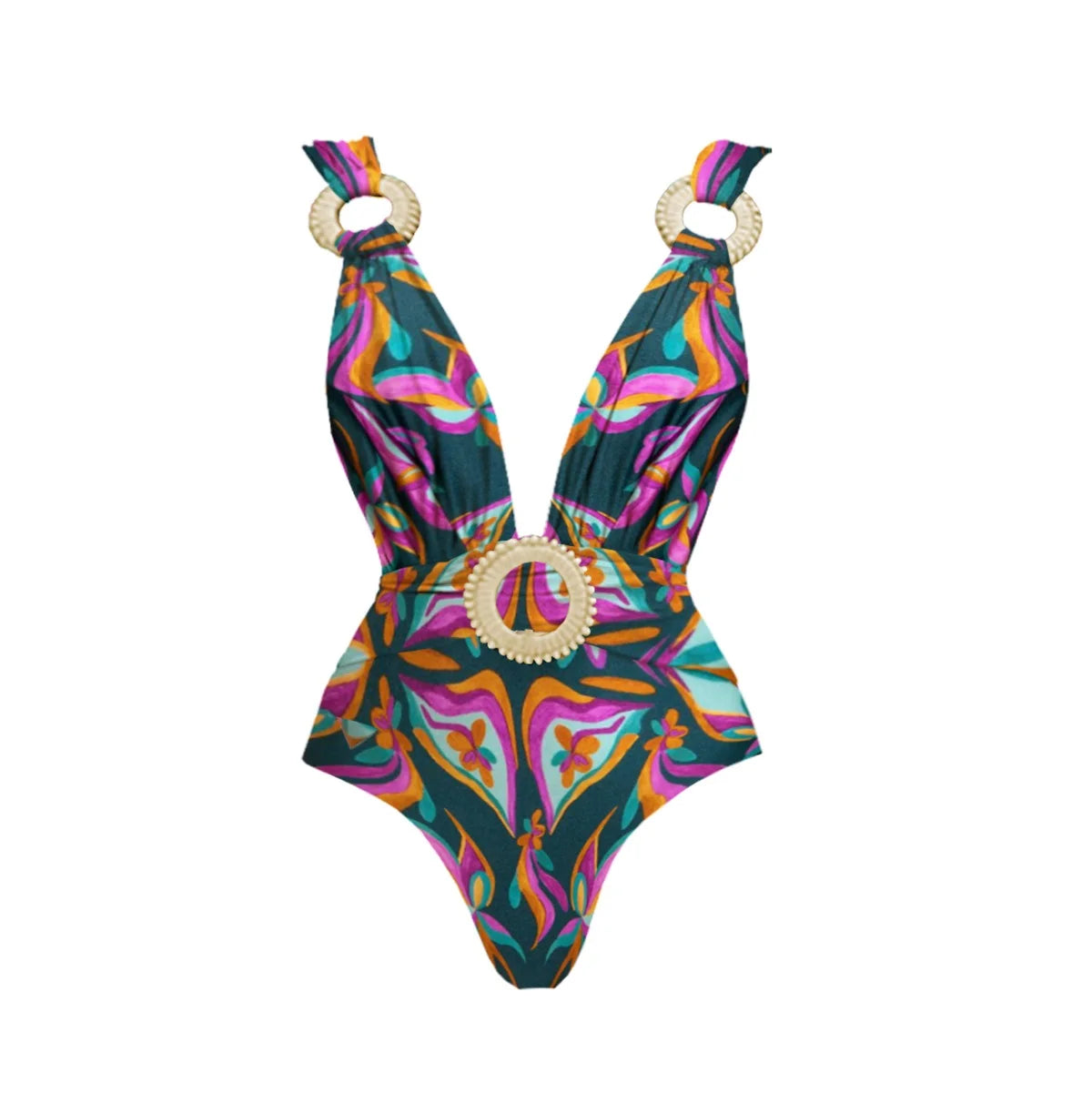 Maiô em 2 peças com decote em V profundo e saia longa, roupas de banho femininas sexy, biquíni brilhante, maiô estampado, moda de praia