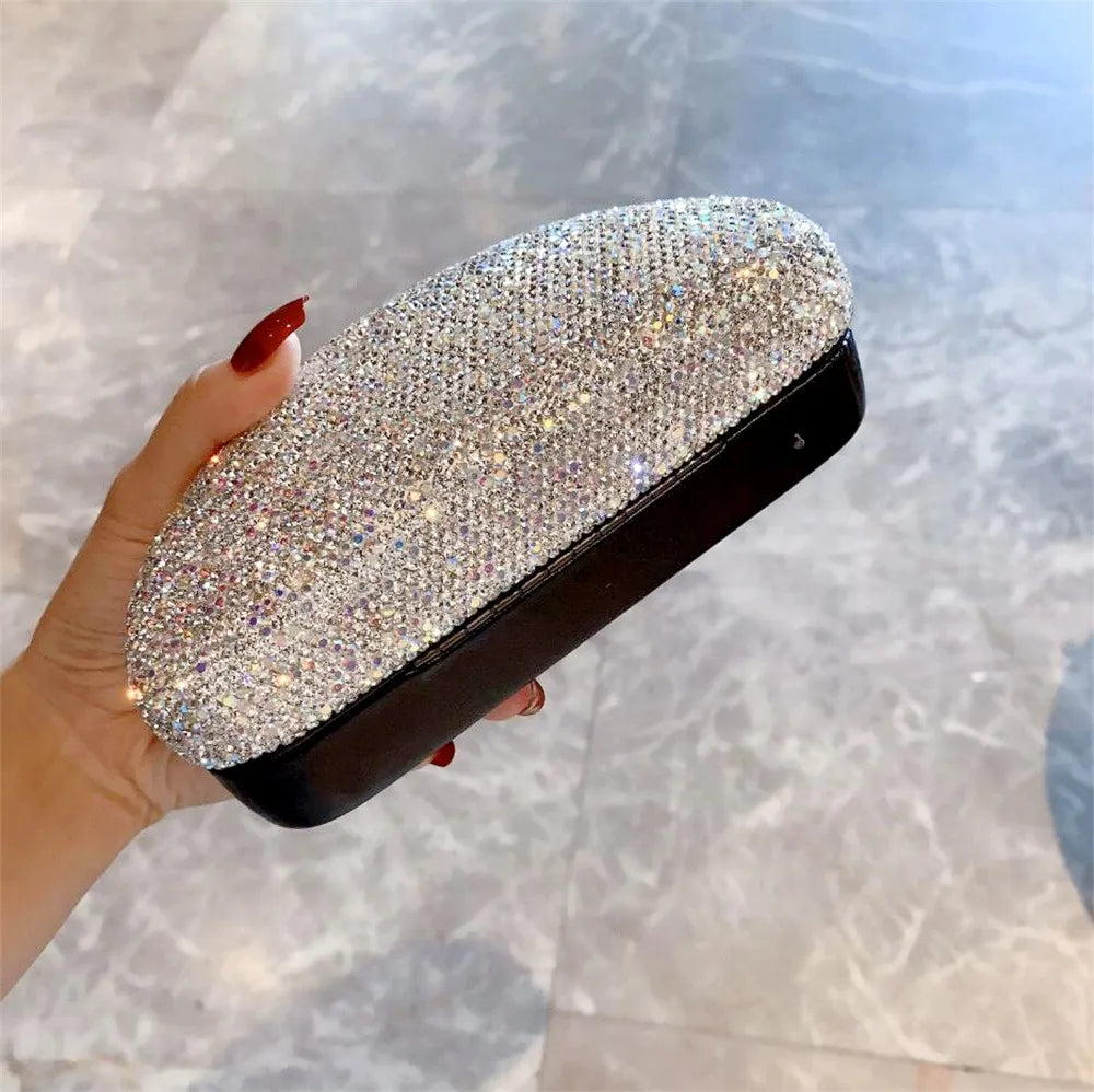 Estojo de Óculos de Luxo com Glitter de Diamante, Caixa para Óculos de Sol com Strass Brilhante, Organizador de Mesa de Cristal e Container de Armazenagem
