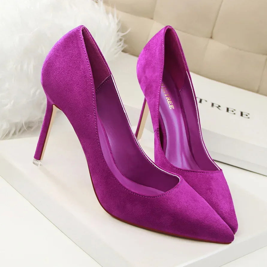 Sapatos de Salto Alto Femininos Elegantes em Lã Laranja Roxo para Festa de Banquete à Noite, Scarpin Clássico em Burgundy, 9cm de Salto Alto, Tamanho Plus