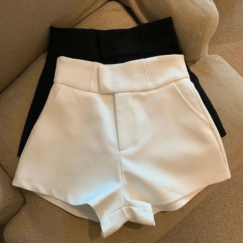 Shorts Femininos Mooyufon Shorts Pretos Femininos Harajuku Elegância Shorts de Cintura Alta A Linhas Slim Casuais Calças Retas de Menina Sexy