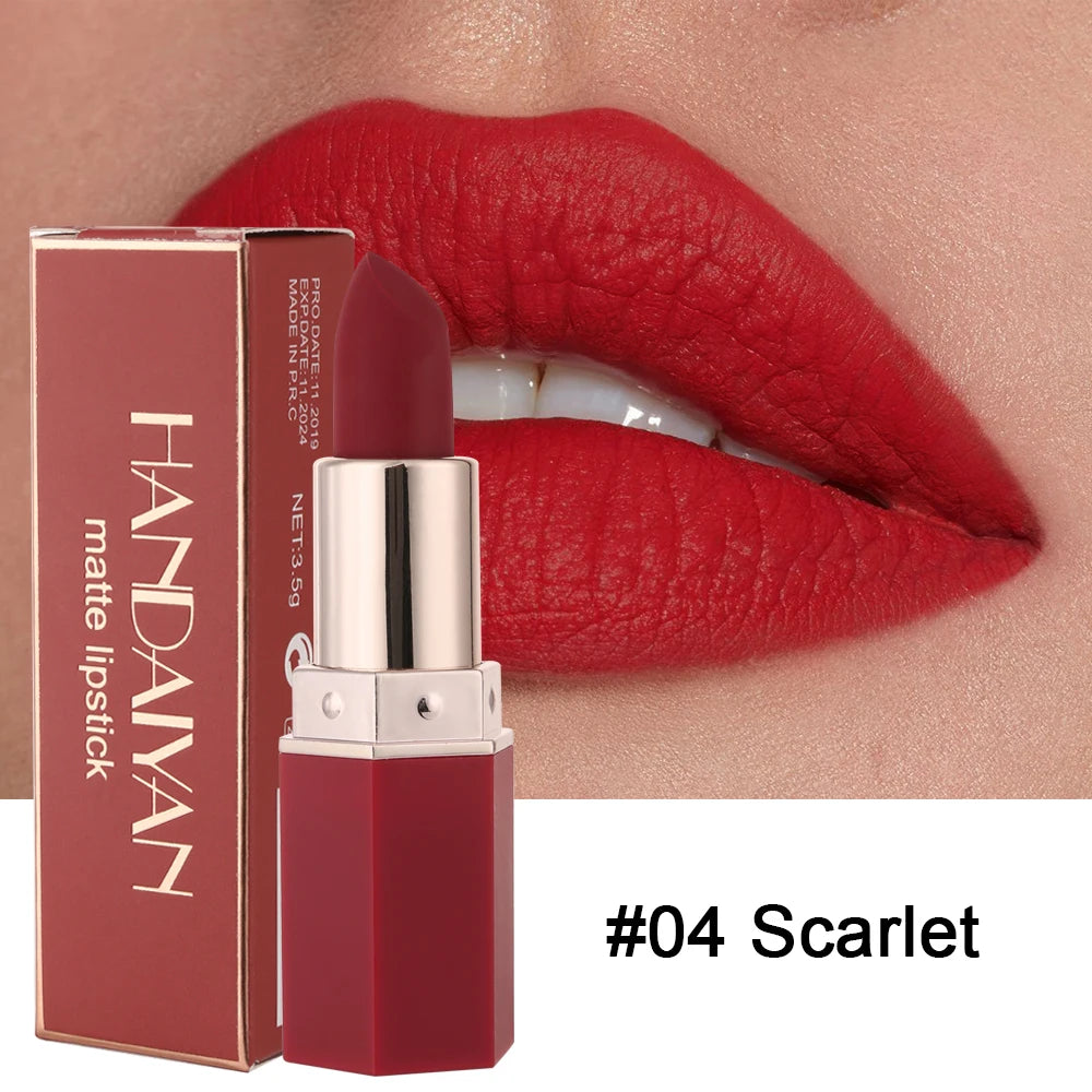 Batom Matte em 6 Cores, Sem Desbotar, Não Gruda no Copo, Acabamento Veludo de Longa Duração, Cor de Lábios Matte Suave e Resistente à Água, à Prova de Borro