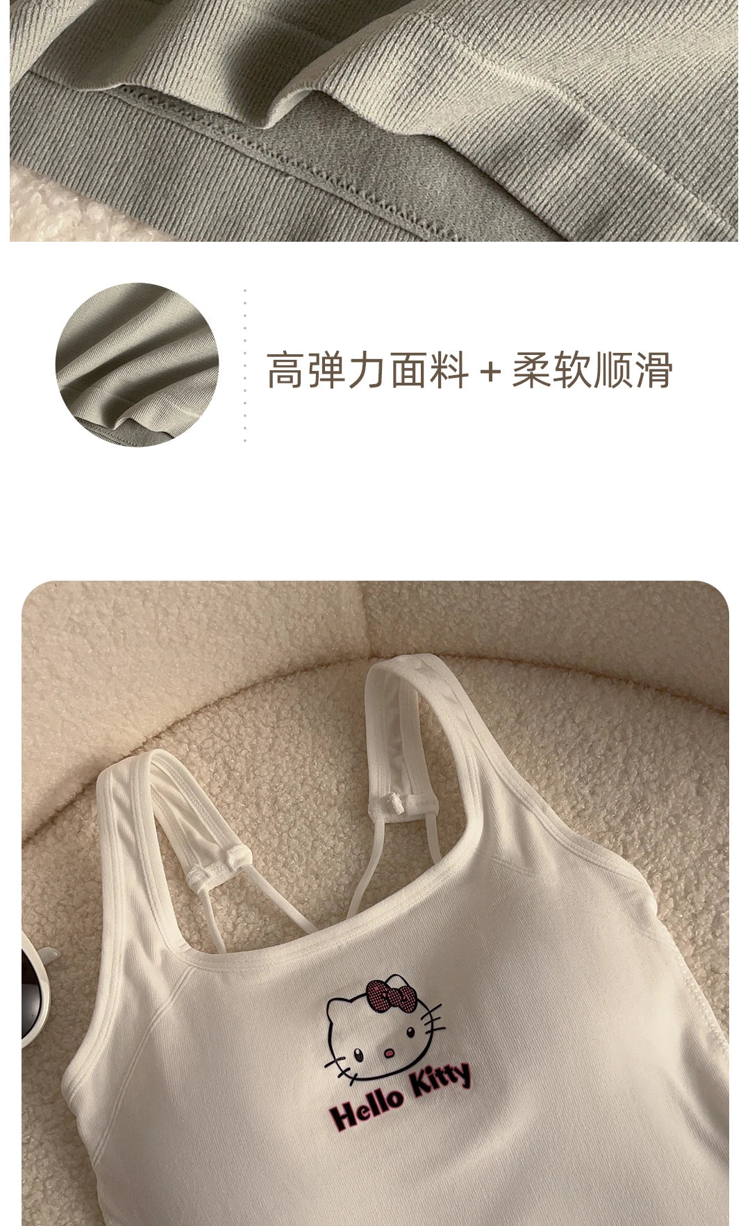 Sanrio HelloKitty Roupas de Moda Y2K Top com Almofada de Seio Top Bonito Para Meninas Verão Top Cropped Branco Sexy Suspensório Presente Para Menina