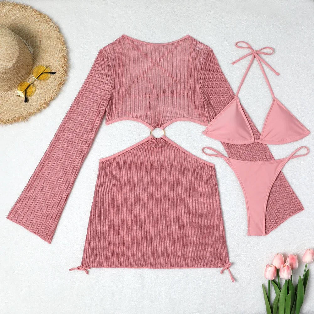 Biquínis Sexy 2025 Trajes de Banho Femininos Conjunto de Biquíni Brasileiro de Três Peças Roupas de Praia Trajes de Banho para a Piscina