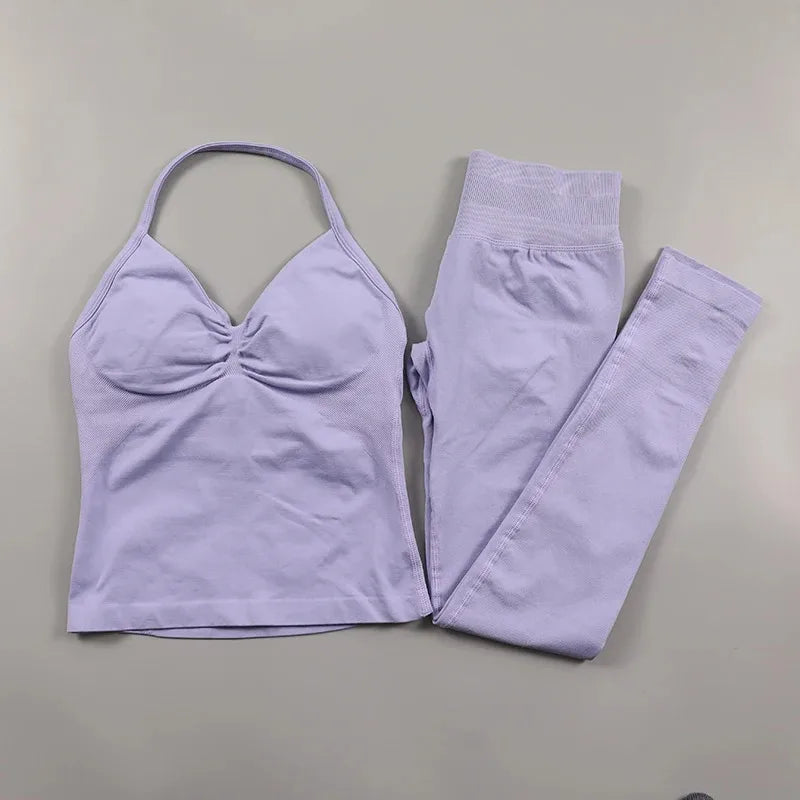 Conjunto de Leggings Impact para Mulheres Conjunto de Yoga Sem Costura Roupa de Fitness Legging com Bumbum Definido Top de Tanque Almofadado Conjuntos de Treino Roupas Esportivas