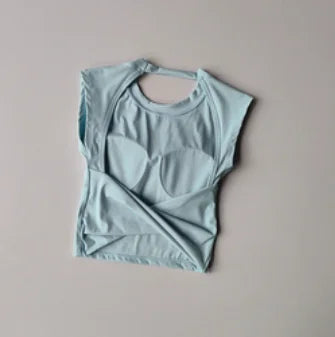 Camiseta esportiva sem costas, com almofada fixa no peito, justa, de secagem rápida, suit de yoga afinado para mulheres.