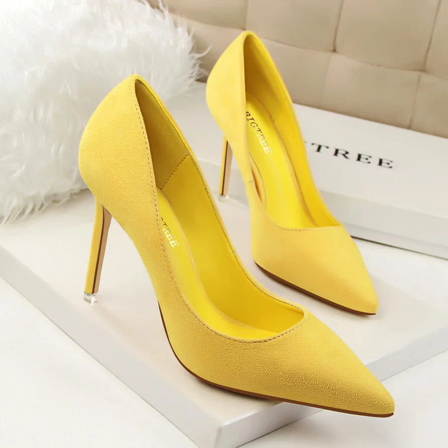 Mulheres Sapatos de Salto Alto 9cm Amarelo Bordô, Bombas Tamanho Plus, Stripper de Camurça, Escarpins para Casamento e Noivas, Scarpins Verde Azul para Festas