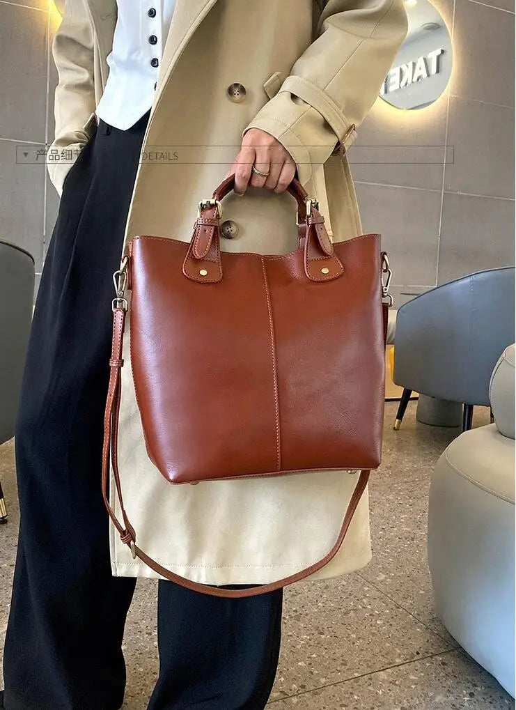 New Arrive Women's Fashion Handbags High Quality Genuine Leather Shoulder Bags Large Bucket Bags Designer Handbags