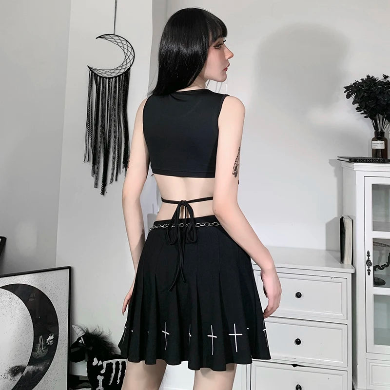 Top Cropped Sem Costas Justo Sólido Sem Mangas 2021 Verão Sexy Skinning Simples com Decote Alto Top Básico