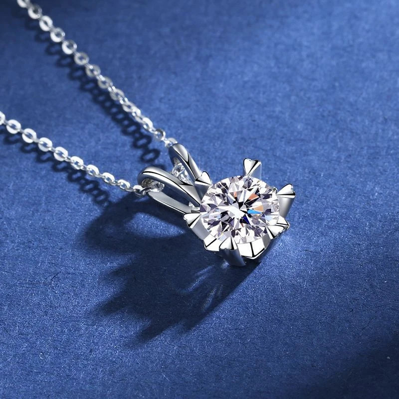 Colar de Pingente de Moissanita em Prata 925 com 6 Garras para Mulheres Design Moderno Cor D VVS Aprovado no Teste de Diamante Joia com caixa GRA