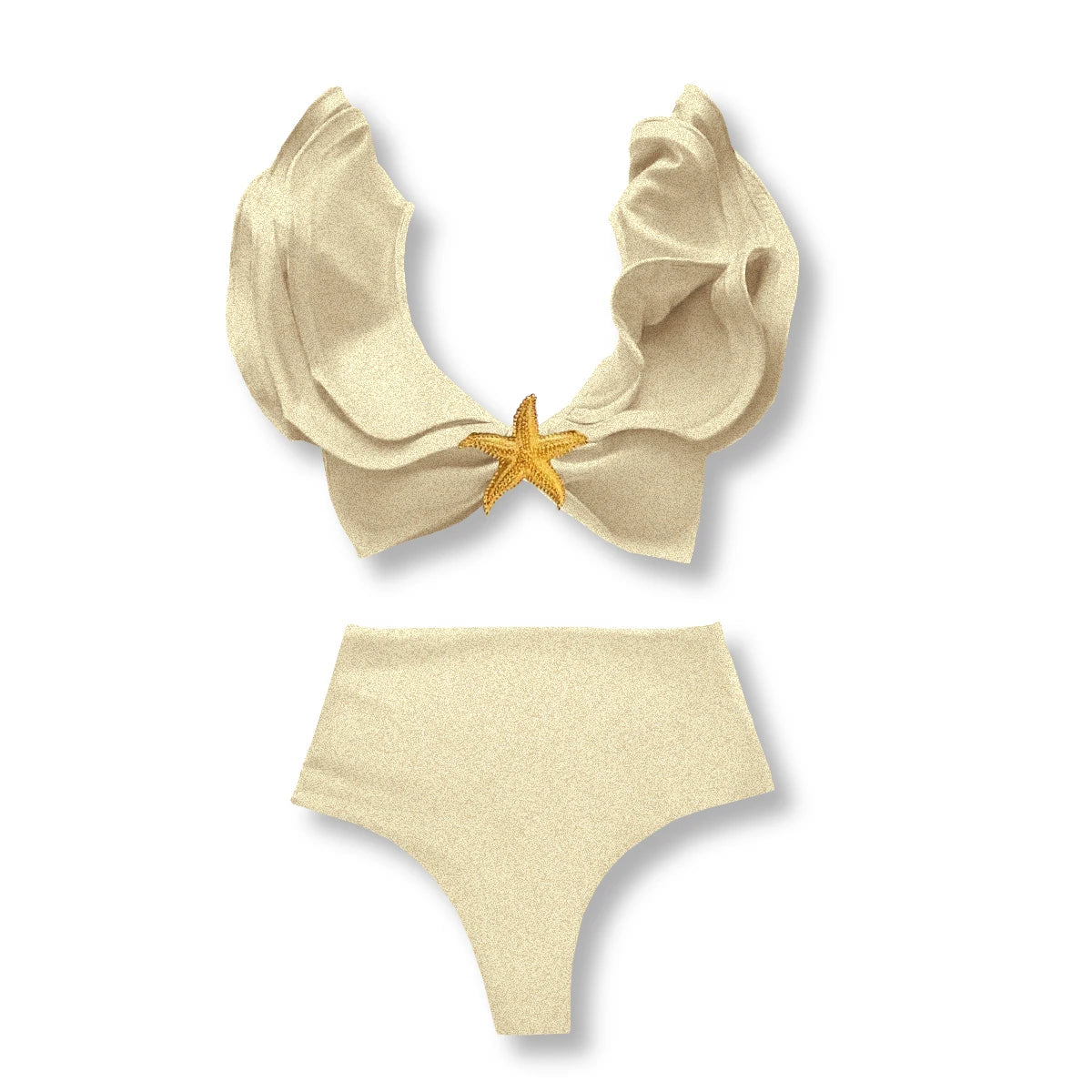 Conjunto de 3 Peças de Biquíni Sexy com Ombros Em Renda Para Mulheres 2025 Traje de Banho Maiô Brilhante Estrela Trajes de Natação Feminino Maiô Praia