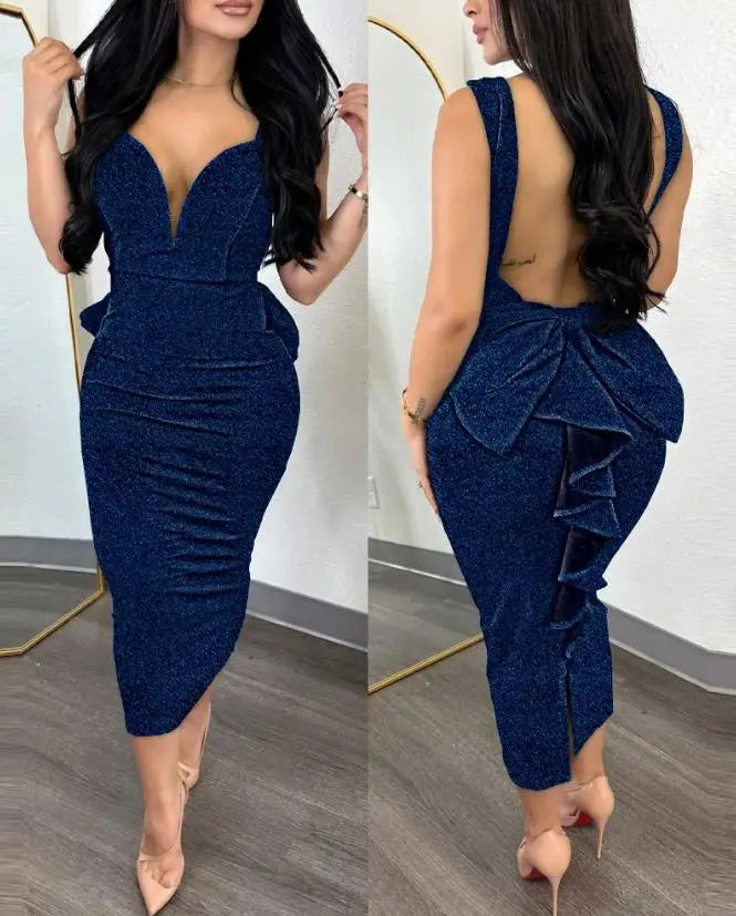 Vestidos Elegantes para Mulheres Vestido de Festa Sem Costas com Decote Sexy e Barra de Renda Moda Casual Primavera Verão Outono 2023