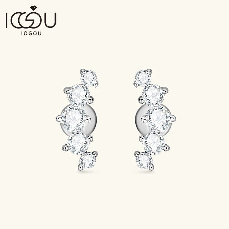Brincos em Moissanite IOGOU D VVS1 com Curvas Graduadas para Mulheres, Brincos de Pirecing em Estilo Stud, Joias Finas em Prata Esterlina 925