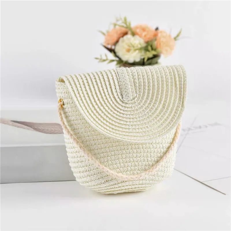 New Half Round Straw Bags for Women Summer Beach Rattan Bag Handmade Woven Half Moon Crossbody Handbags Bohemia