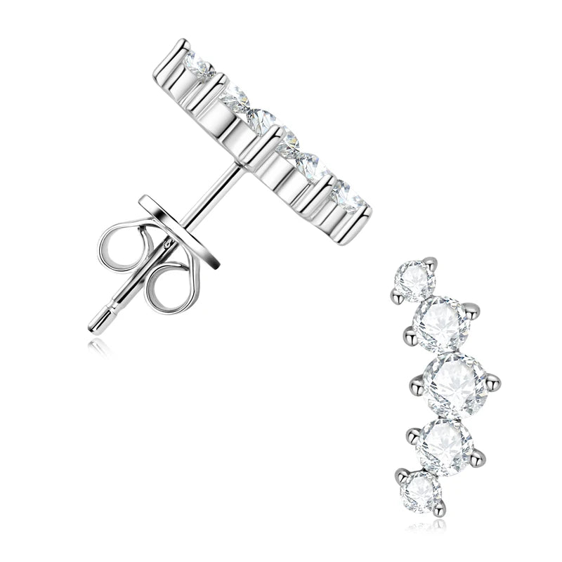 Brincos em Moissanite IOGOU D VVS1 com Curvas Graduadas para Mulheres, Brincos de Pirecing em Estilo Stud, Joias Finas em Prata Esterlina 925