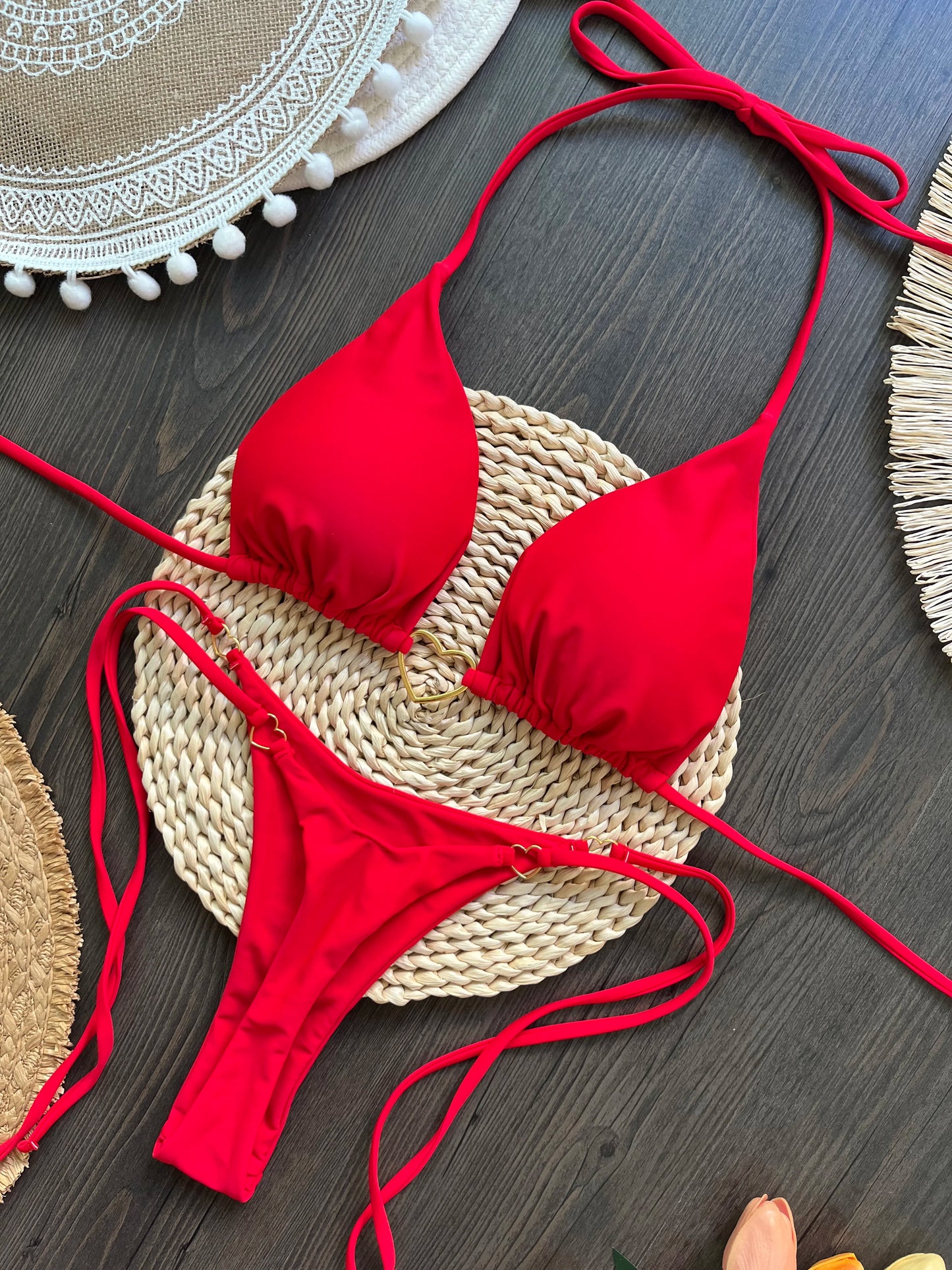 Conjunto de Biquíni Sexy Halter de Cor Sólida RUOTONSEPT, maiô feminino de duas peças, com triângulo e fio dental, traje de banho estilo brasileiro.