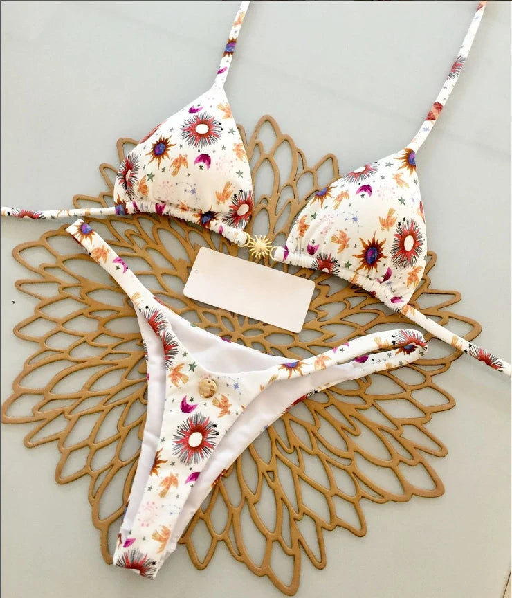 Novo Biquíni Feminino Sunga de Praia Férias Roupa de Banho Conjunto de Biquíni Estampado de Leopardo Roupa de Praia Sunga Biquíni